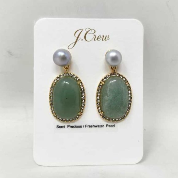 J. Crew Jewelry - New J Crew stone and freshwater pearl drop earrings in Apple Green